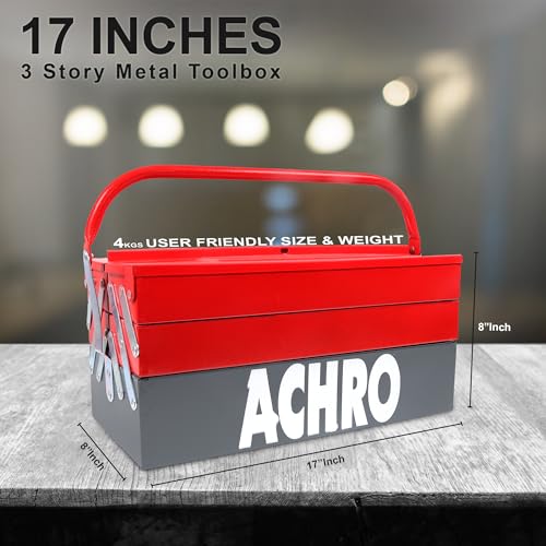 ACHRO High Grade Metal Tool Box For Home Use, Box For Garage/Workshop/Industry And Office Use/Empty Tools Box Big Size with 5 Multipurpose Compartments (Red & Grey) - Image 3