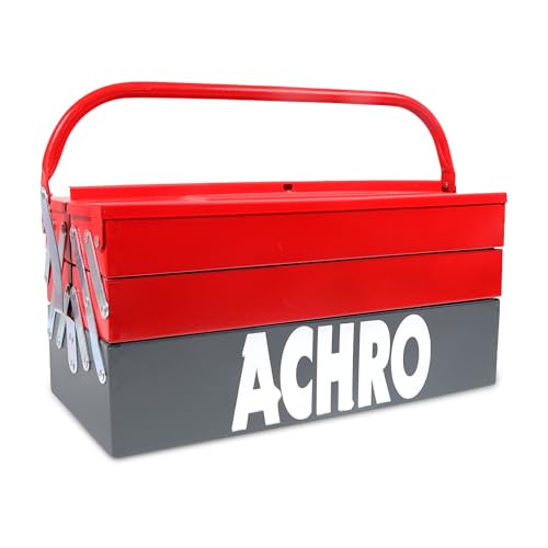 ACHRO High Grade Metal Tool Box For Home Use, Box For Garage/Workshop/Industry And Office Use/Empty Tools Box Big Size with 5 Multipurpose Compartments (Red & Grey) - Image 1