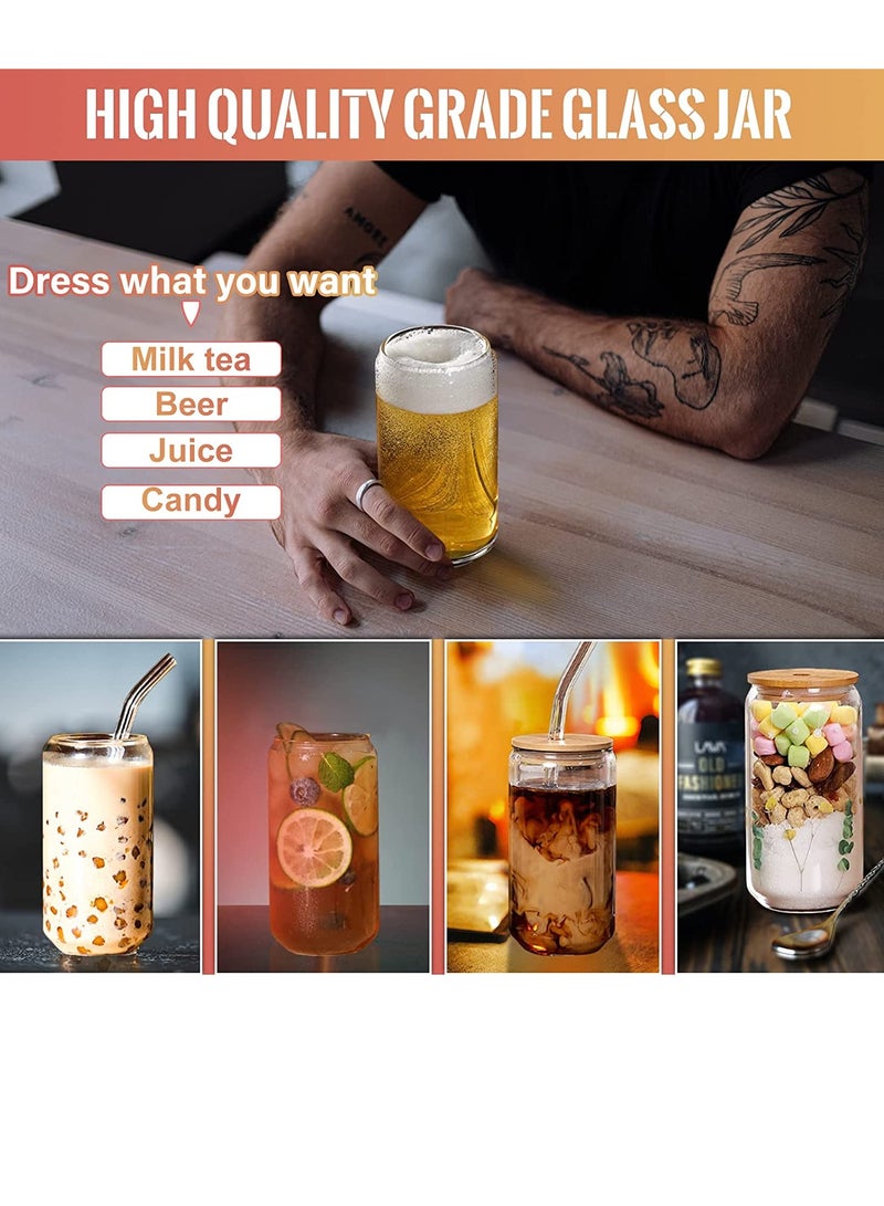 Glass Cans with Bamboo Cover 500ml Can Shaped Glass Glass Cups Transparent Water Cup Juice Drink Cup Drinking Cups with Straw for Water and Mixed Drink for Any Drink and Any Occasion  - Image 3