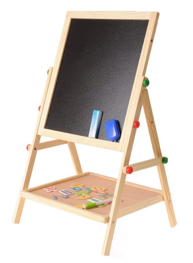 2 in 1 Kids Easel, Height Adjustable Double Sided Art Painting Activity Easel Stand Wooden Dry Erase Board with Whiteboard Chalkboard for Toddler Boys Girls  - Image 1