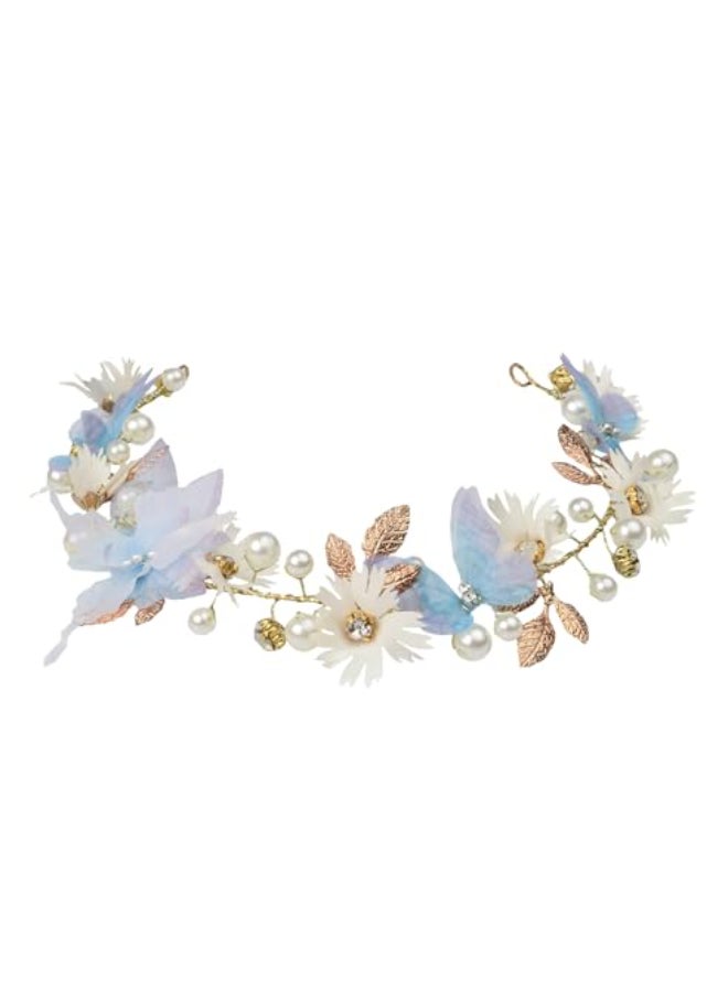 Vividsun Butterfly Headbands Flower Girl Hair Accessory with Pearls Butterfly Tiara for Christmas Birthday Cosplay Headpiece Blue gold - Image 1