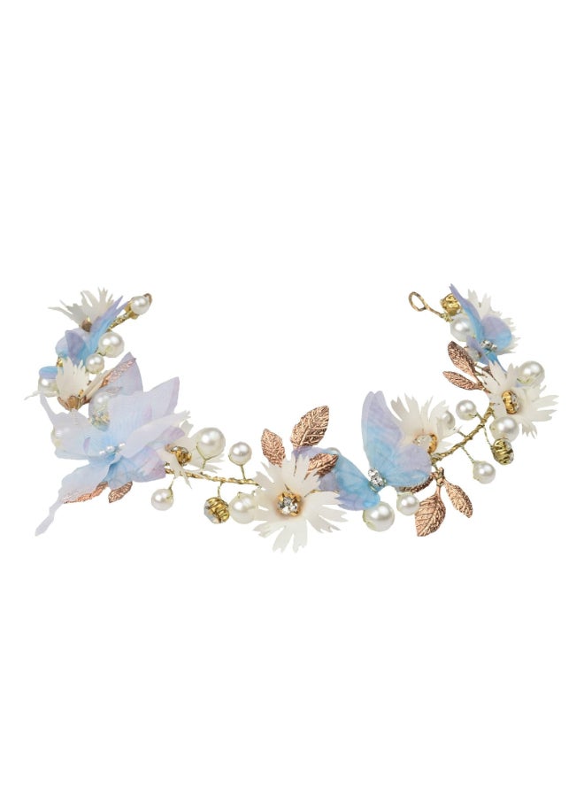 Vividsun Butterfly Headbands Flower Girl Hair Accessory with Pearls Butterfly Tiara for Christmas Birthday Cosplay Headpiece Blue gold - Image 2