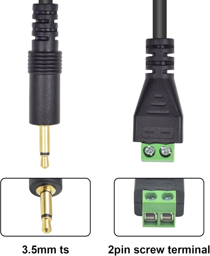 Poyiccot 3.5mm (1/8") TS Mono Male to 2 Pin Screw Terminal Female Headphone Balun Solderless Converter Adapter Cable 30cm (3.5mm M/ 2pin) - Image 2