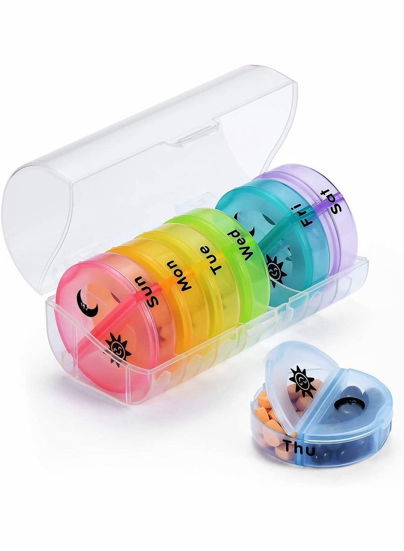 Y&D Weekly Pill Organizer Multicolour, Portable Round Storage Case - Image 1