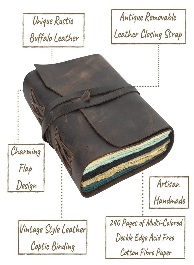 Modest Goods Vintage Leather Journal Scrapbook for Women & Men, Leather Bound Junk Journal, 240 Pages Colored Deckle Edge Paper, Rustic Travel Journal, Antique Grimoire, Book of Shadows, Old Fantasy Notebook - Image 2