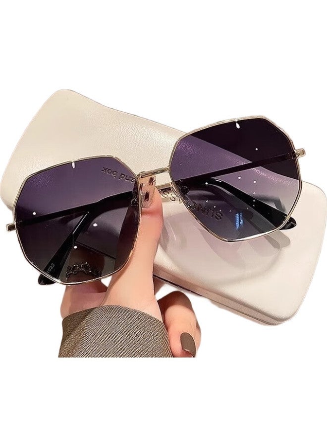 Lesca Lunetier Transparent Blue Uv Protection Sunglasses For Men, Polygonal Metal Driving Sunglasses, Trendy Beach Glasses For Women, Round Face - Image 3