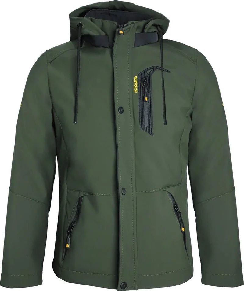 Gavazzi Men's Softshell Waterproof and Windproof Sheepskin Hooded Coat Khaki