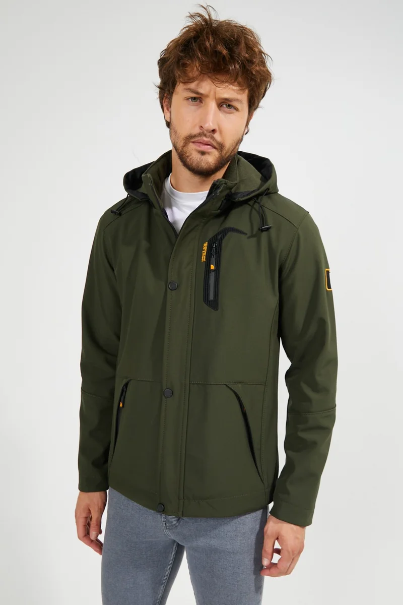 Gavazzi Men's Softshell Waterproof and Windproof Sheepskin Hooded Coat Khaki