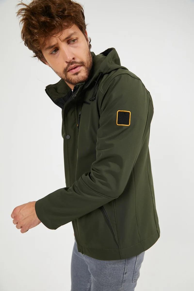 Gavazzi Men's Softshell Waterproof and Windproof Sheepskin Hooded Coat Khaki