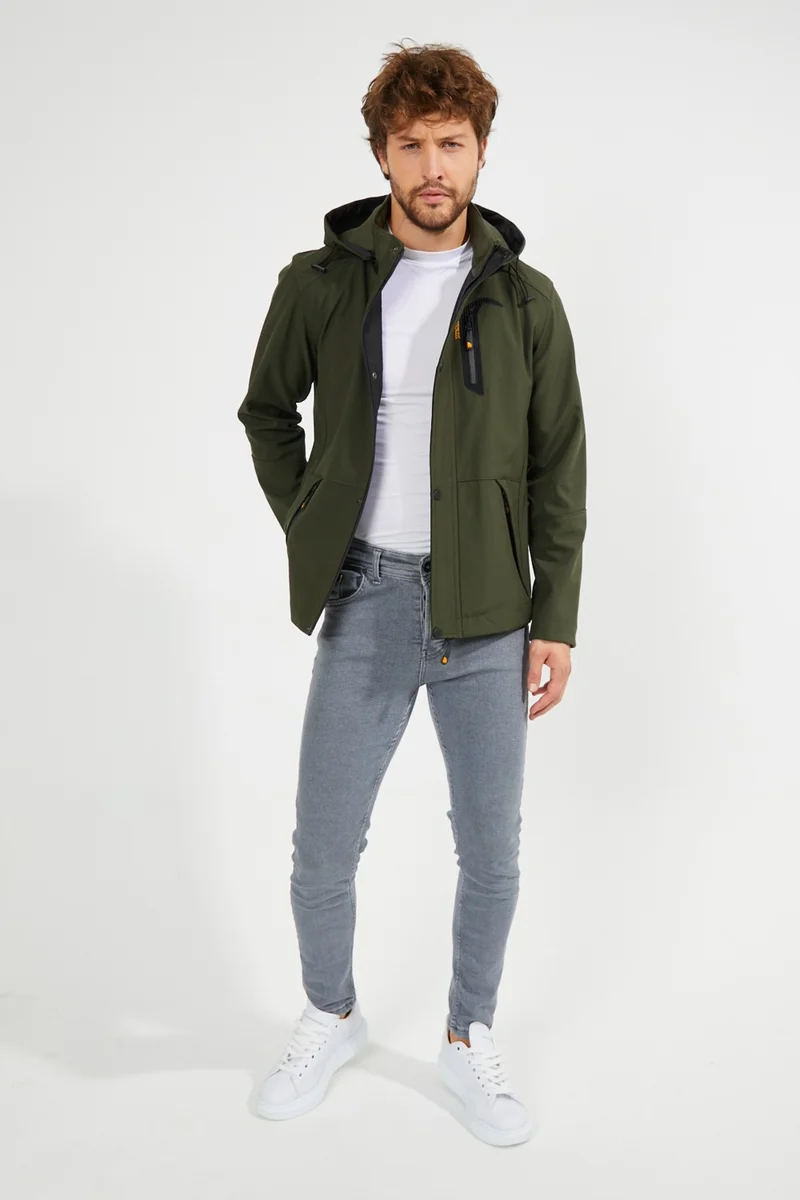 Gavazzi Men's Softshell Waterproof and Windproof Sheepskin Hooded Coat Khaki