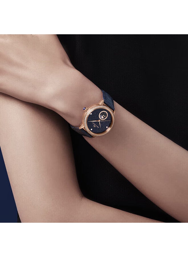 Seagull Ladies' Automatic Mechanical Watch With Moonphase, Sand Gold Dial, Leather Strap, Birthday Gift For Women, Model 1137l - Image 1