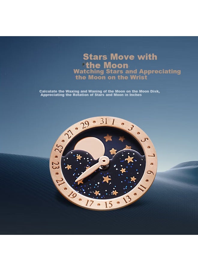 Seagull Ladies' Automatic Mechanical Watch With Moonphase, Sand Gold Dial, Leather Strap, Birthday Gift For Women, Model 1137l - Image 2