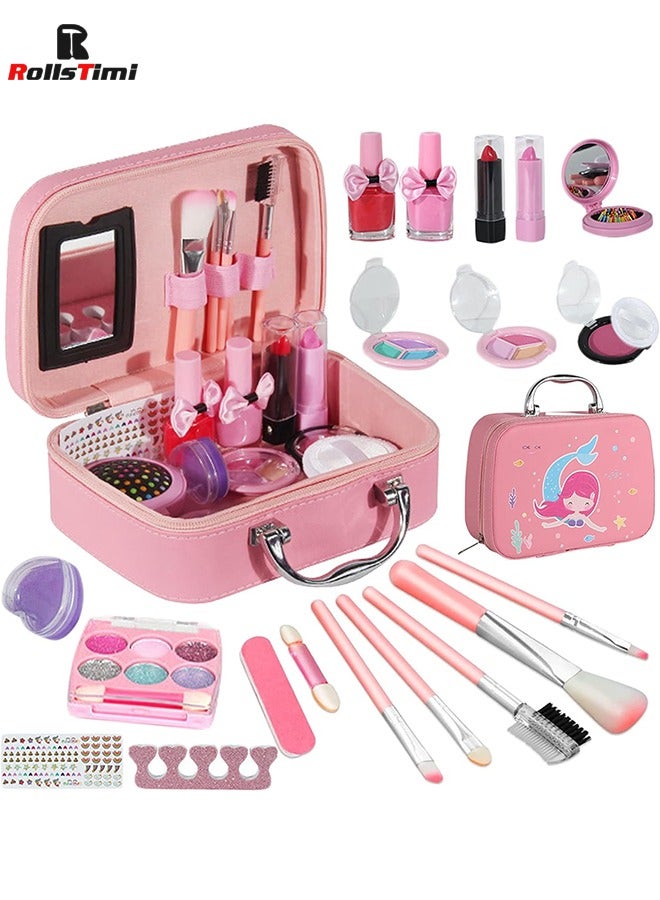 رولستيمي أطفال ماكياج لعبة كيت للفتيات ، قابل للغسل ماكياج مجموعة لعبة مع حالة مستحضرات التجميل لفتاة صغيرة ، غير سامة ، قابل للغسل يشكلون لعبة - Image 1