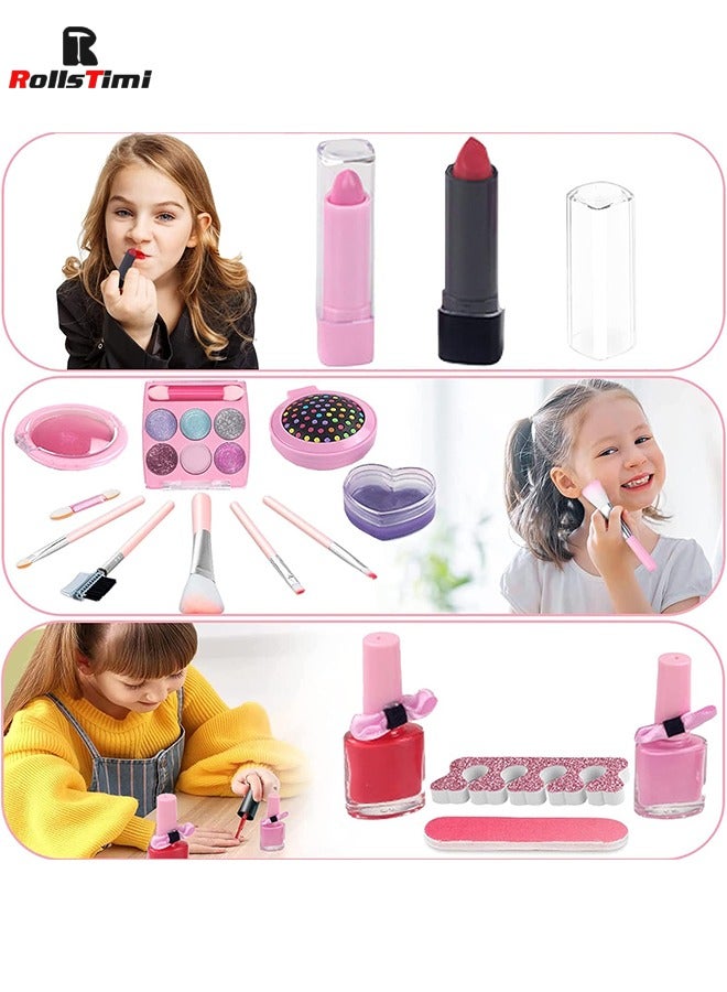 رولستيمي أطفال ماكياج لعبة كيت للفتيات ، قابل للغسل ماكياج مجموعة لعبة مع حالة مستحضرات التجميل لفتاة صغيرة ، غير سامة ، قابل للغسل يشكلون لعبة - Image 2