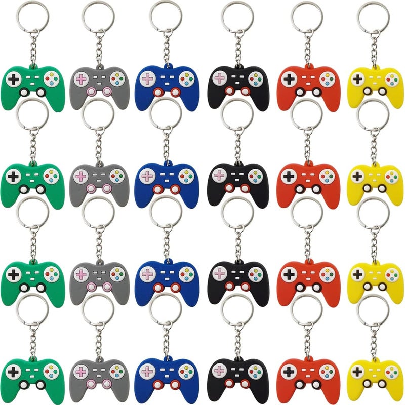 NSBELL 24PCS Video Game Controller Keychains in 6 Colors Video Game Party Controller Handle Key Ring Game Controller Keychain for Video Game Party Favors Birthday Baby Shower - Image 1