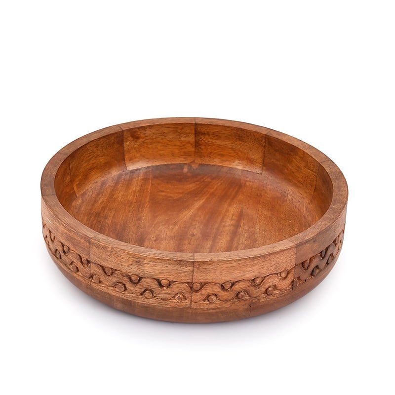 EDHAS Mango Wood Decorative Round Carved Bowl for Decoration, Centerpiece Bowl for Table (10" x 10" x 2.5") - Image 1