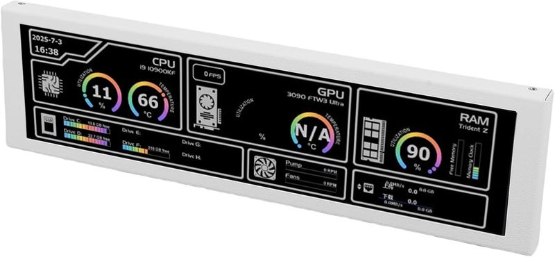 Zunate PC Temperature Display Panel, 8.8 Inch FHD LCD CPU GPU Data Sensor Monitor for 10 11 Adjustable Mounting Multi Functional PC Case Display (White) - Image 5