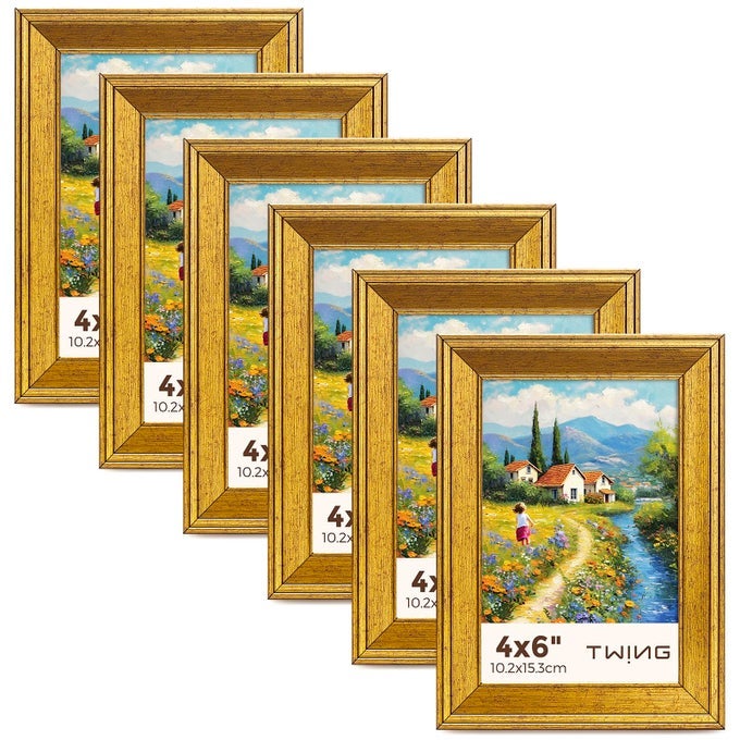 4x6 Gold Picture Frames Set of 6Rustic Gold Frames Display Pictures 3x5 with Mat or 4x6 Without MatTabletop Display and Wall Mounting Collage Photo FrameSet for Wall Gallery