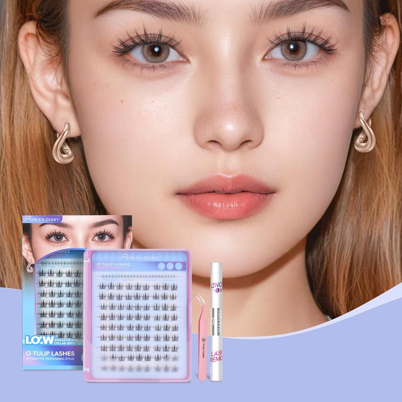 MLEN DIARY Natural Lash Clusters with Remover, 114 Pcs Wispy DIY Eyelash Extensions Kit, Handmade Lightweight Compact Design, Gift for Beauty Lovers, C Curl - Image 4