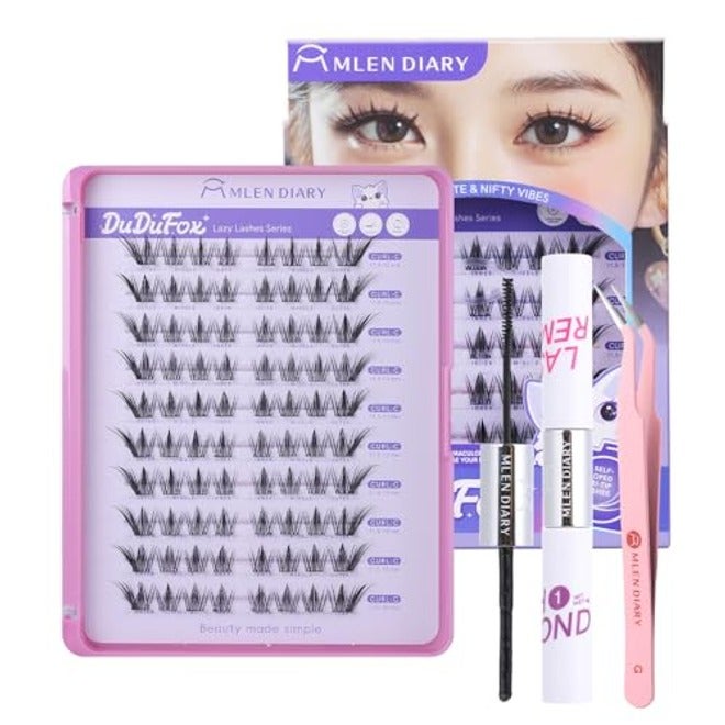 MLEN DIARY Natural Lash Clusters with Remover, 114 Pcs Wispy DIY Eyelash Extensions Kit, Handmade Lightweight Compact Design, Gift for Beauty Lovers, C Curl - Image 1