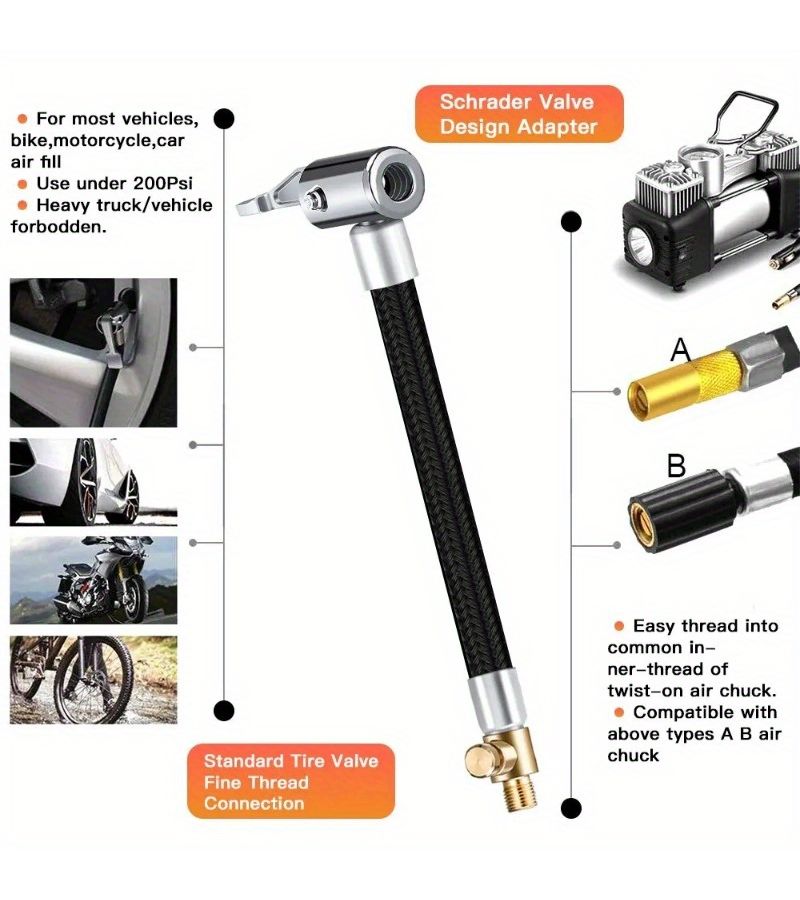 23.62 Inch Car Tire Inflator Hose Air Pump Extension Tube Adapter Twist Tyre Connection Locking Air Chuck Can Deflate - Image 3