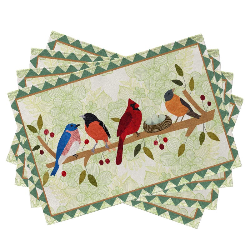 Seliem Spring Birds Tree Branches Placemats Set of 4 Cardinal Bluebird Bullfinch Dining Table Place Mats Summer Seasonal Farmhouse Kitchen Decor Home Decoration 12 x 18 Inch