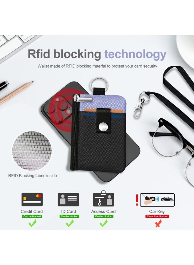 Minimalist RFID Blocking Small Wallet with ID Window,WaterResistant Zip Id Case Wallet with Lanyard Keychain for Cards,Cash,Travel,Women,Men - Image 4