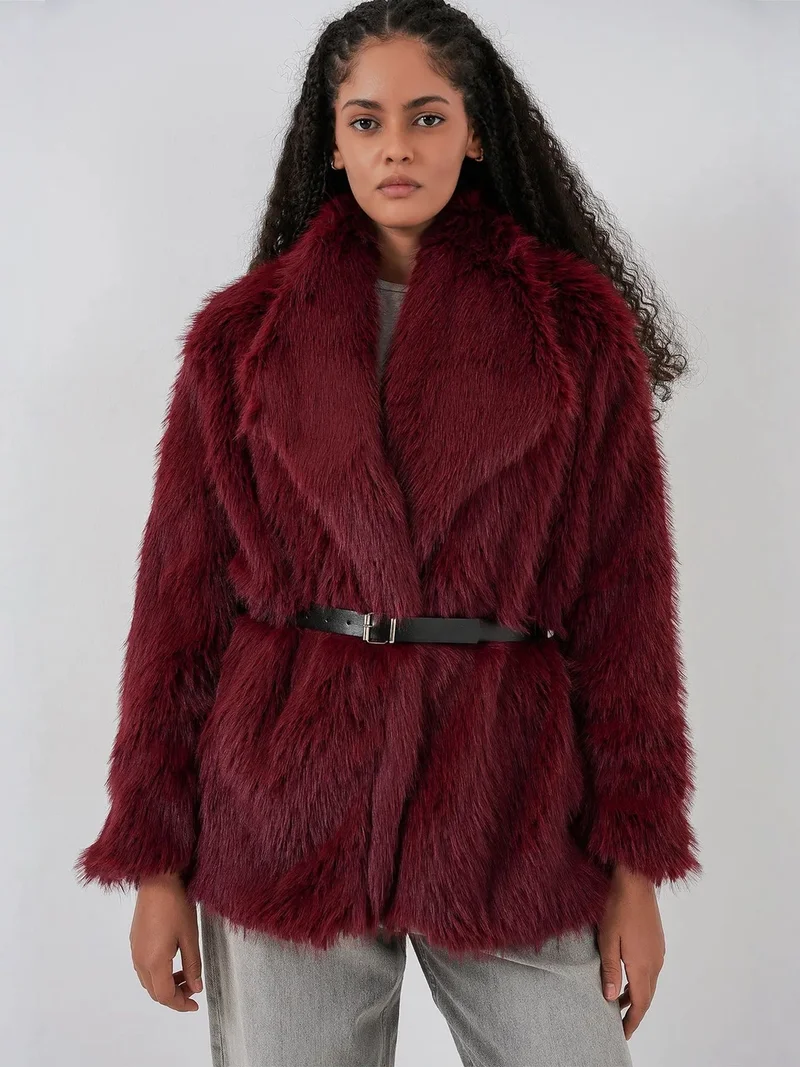 BDART Long Oversized Faux Fur Coat With Belt