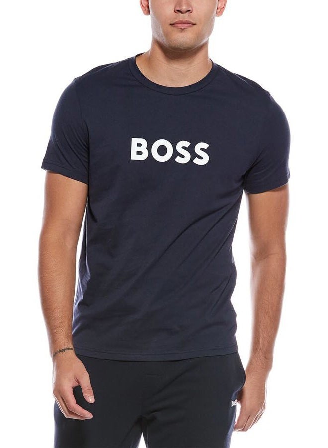 BOSS تي شيرت قطن للرجال بشعار كبير، أرجواني داكن أزرق، S - Image 1