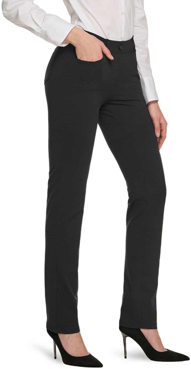 TSLA Women's Yoga & Dress Pants, Office Business Casual Work Slacks, Stretch Straight Leg/Bootcut Pants with 4 Pockets, Slacks Petite Black, Large - Image 2