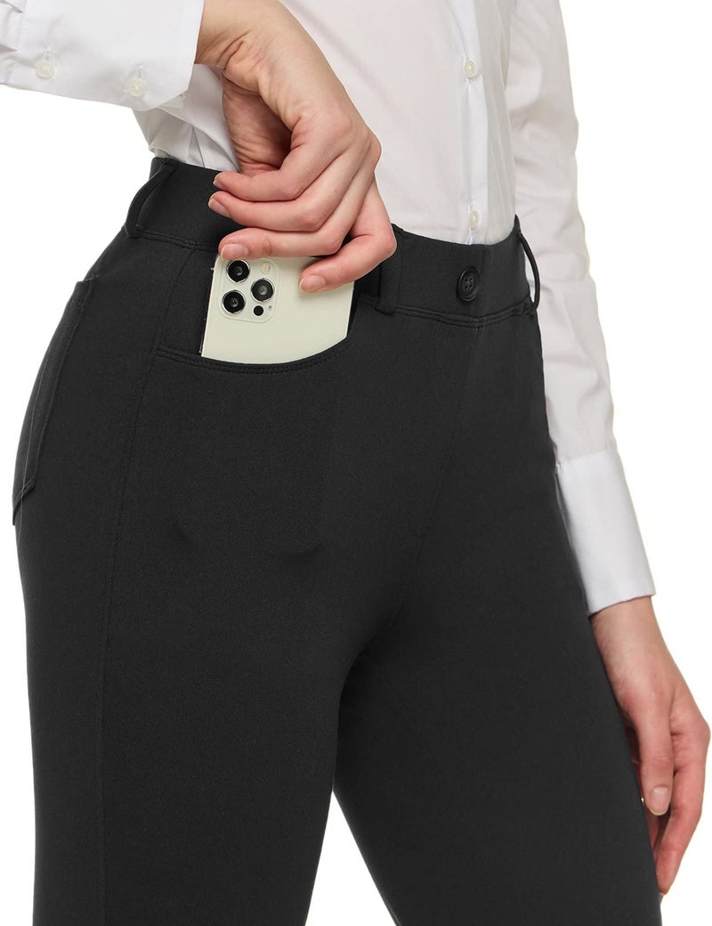 TSLA Women's Yoga & Dress Pants, Office Business Casual Work Slacks, Stretch Straight Leg/Bootcut Pants with 4 Pockets, Slacks Petite Black, Large - Image 5