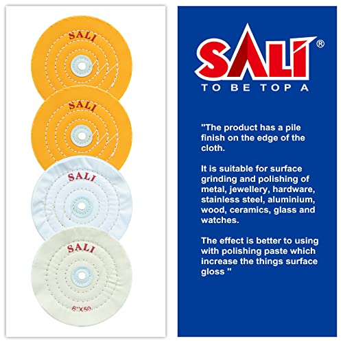SALI 4 Pack Polishing Wheel for Bench Grinder - 6 Inch Buffing Wheel Set (2 Yellow Cotton, 2 White Cotton) - Buffer Polisher Pad With 1/2'' Arbor Hole and Polishing Compound Kit - Image 3