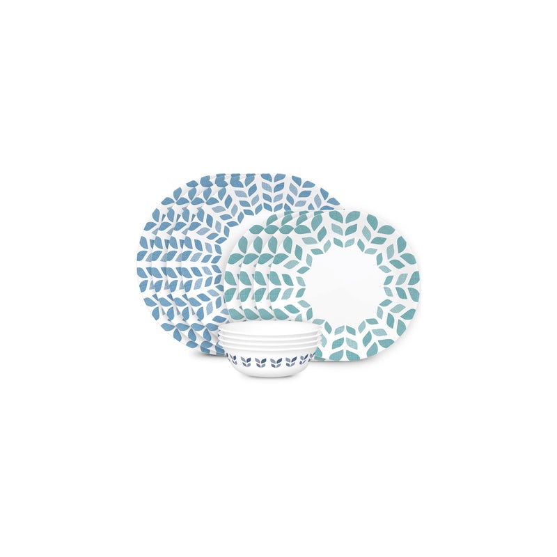 Corelle طقم أدوات مائدة زجاجية كوريل فيتريل 12 قطعة خدمة لـ 4 أشخاص 10.25" أطباق عشاء 8.5" أطباق سلطة 18 أونصة أطباق شوربة وحبوب شمالية الصنوبر - Image 1