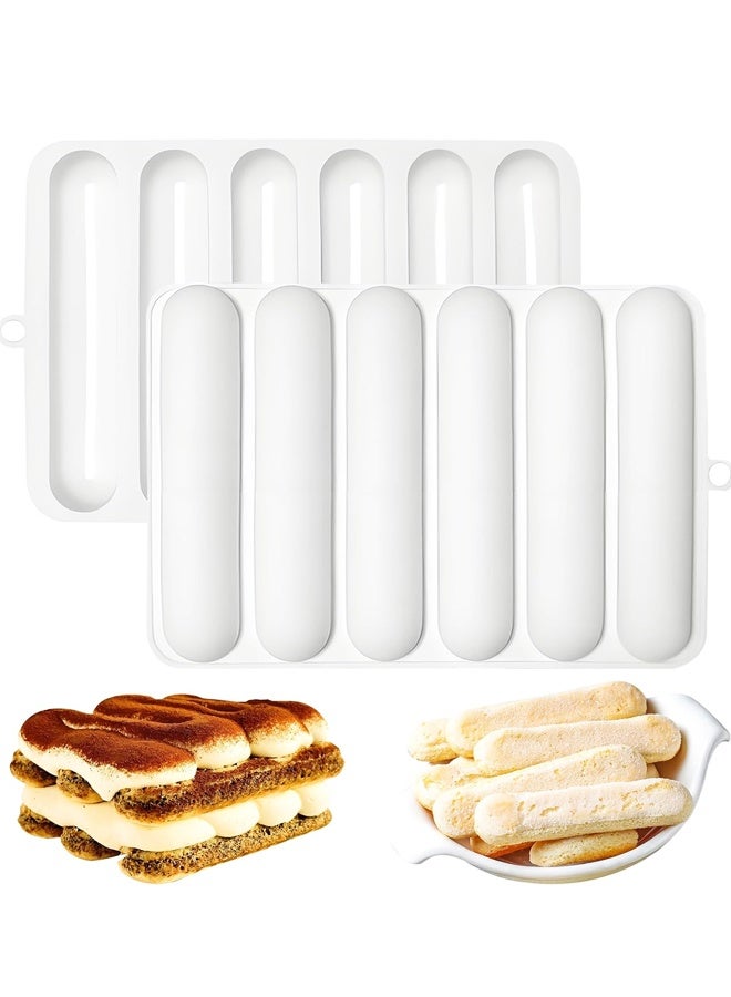 2PCS Silicone Mold, 6-Cavity Hot Dog Bun Pan, Finger Biscuit Baking Tray for Chocolate Cracker Bar, White - Image 1