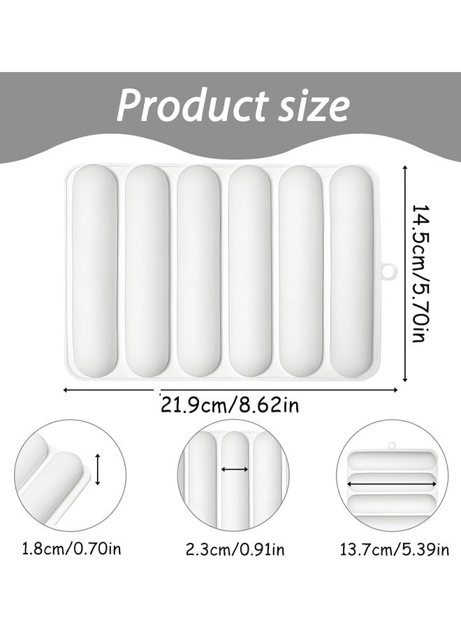 2PCS Silicone Mold, 6-Cavity Hot Dog Bun Pan, Finger Biscuit Baking Tray for Chocolate Cracker Bar, White - Image 2
