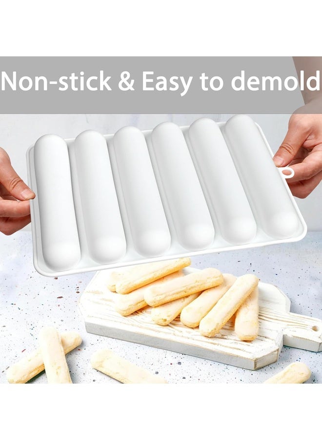 2PCS Silicone Mold, 6-Cavity Hot Dog Bun Pan, Finger Biscuit Baking Tray for Chocolate Cracker Bar, White - Image 3
