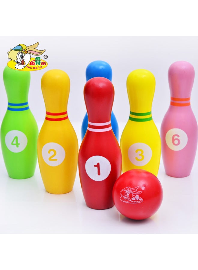 Wooden Bowling Intelligence Toys Large Suit Young Children's Solid Wood Assembly Exercise Fine Movements Parent-Child-Color:Digital Bowling 0.4kg - Image 3