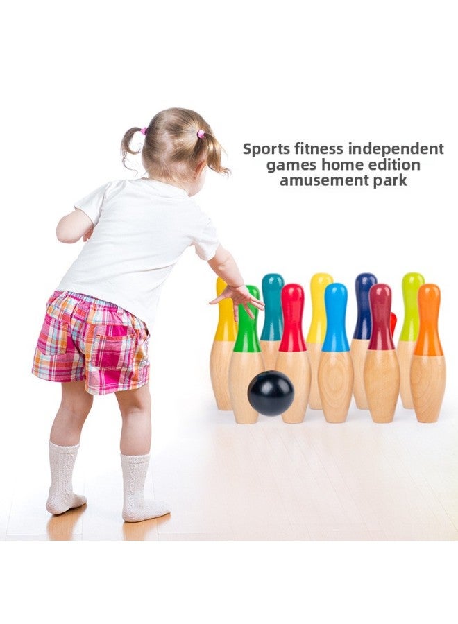 Wooden Bowling Intelligence Toys Large Suit Young Children's Solid Wood Assembly Exercise Fine Movements Parent-Child-Color:Digital Bowling 0.4kg - Image 4