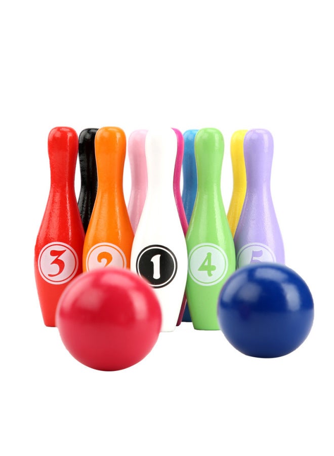 Wooden Bowling Intelligence Toys Large Suit Young Children's Solid Wood Assembly Exercise Fine Movements Parent-Child-Color:Digital Bowling 0.4kg - Image 1