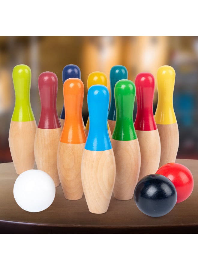 Wooden Bowling Intelligence Toys Large Suit Young Children's Solid Wood Assembly Exercise Fine Movements Parent-Child-Color:Digital Bowling 0.4kg - Image 2