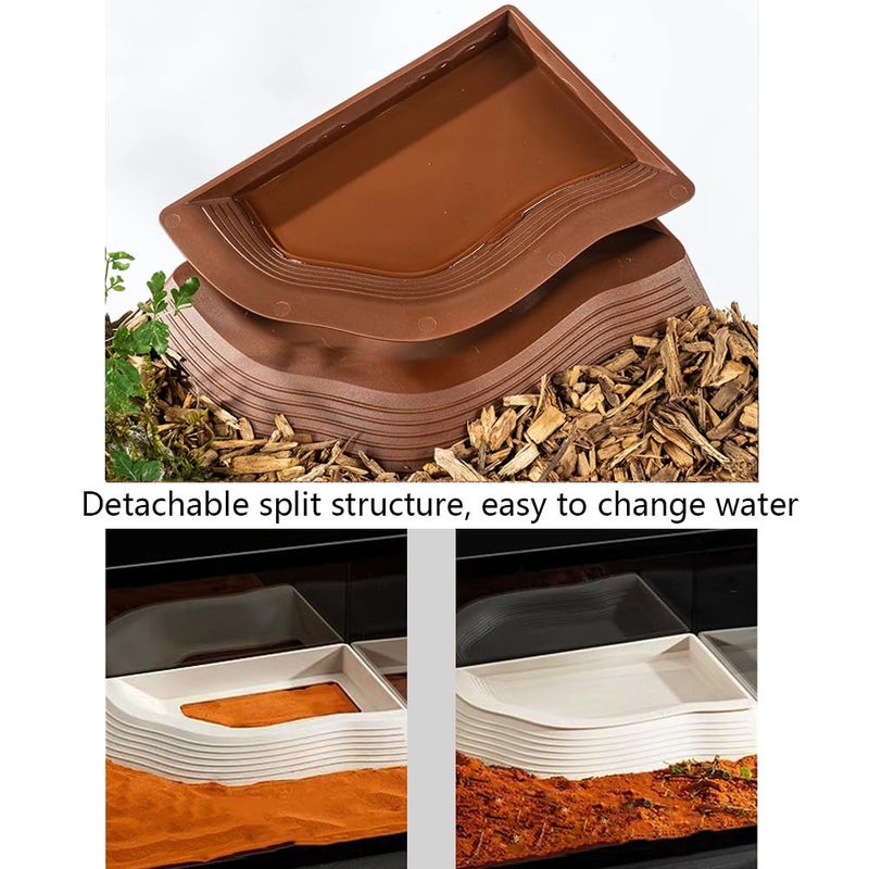 YUEMOOLIX 3 Pcs Tortoise Water Dish with Ramp Leaf Tortoise Water Food Bowls Reptile Water Dish Amphibians Habitat Accessories for Lizard Turtle Horned Frog Brown - Image 2