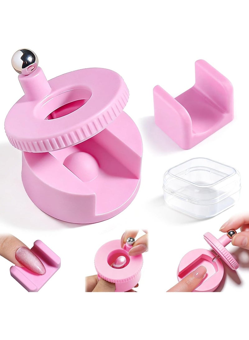 Cat Eye Magnet – Rotating Magnetic Nail Art Tool with Automatic Glass Bead Suction | Professional Cat Eye Gel Polish Magnet for 3D Magnetic Nail Art, Glossy Wide Cat Eye Effect, DIY Manicure, Nail Salon & Home Use (Pink + Ball Magnet) - Image 1