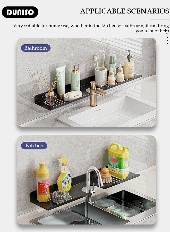 DUNISO Bathroom Shelf Organizer Over Faucet, U-Shaped Sink Drain Storage Rack Organizer, Wall Mount Rack Storage Organizer Shelf for Kitchen,Bathroom Sink Shelf Over Faucet (50CM)  - Image 3