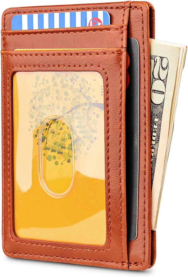 Buffway Slim Minimalist Front Pocket RFID Blocking Leather Wallets for Men and Women - Alaska Brown - Image 2