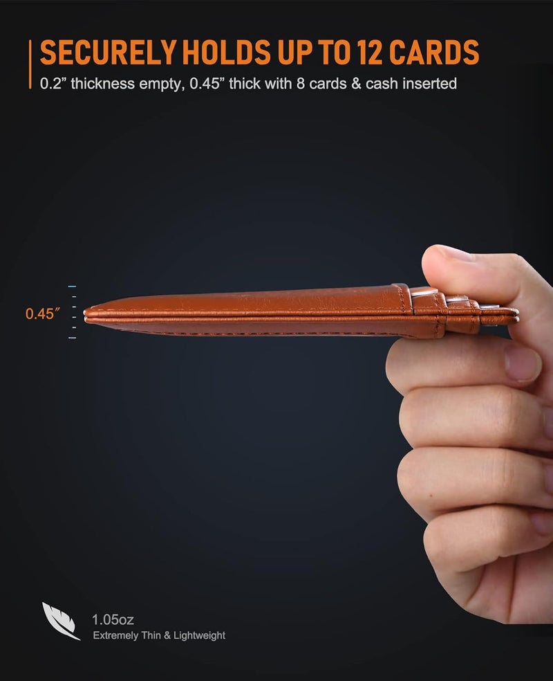 Buffway Slim Minimalist Front Pocket RFID Blocking Leather Wallets for Men and Women - Alaska Brown - Image 5