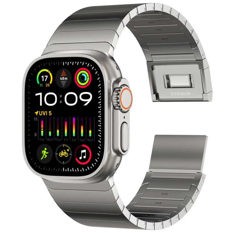 ACESTAR Full Titanium Band Compatible with Apple Watch Ultra 321 49mm Series 10 46mm 26mm Wide Adjustable Links with Titanium Magnetic Clasp Connectors and DLC Coating - Image 2