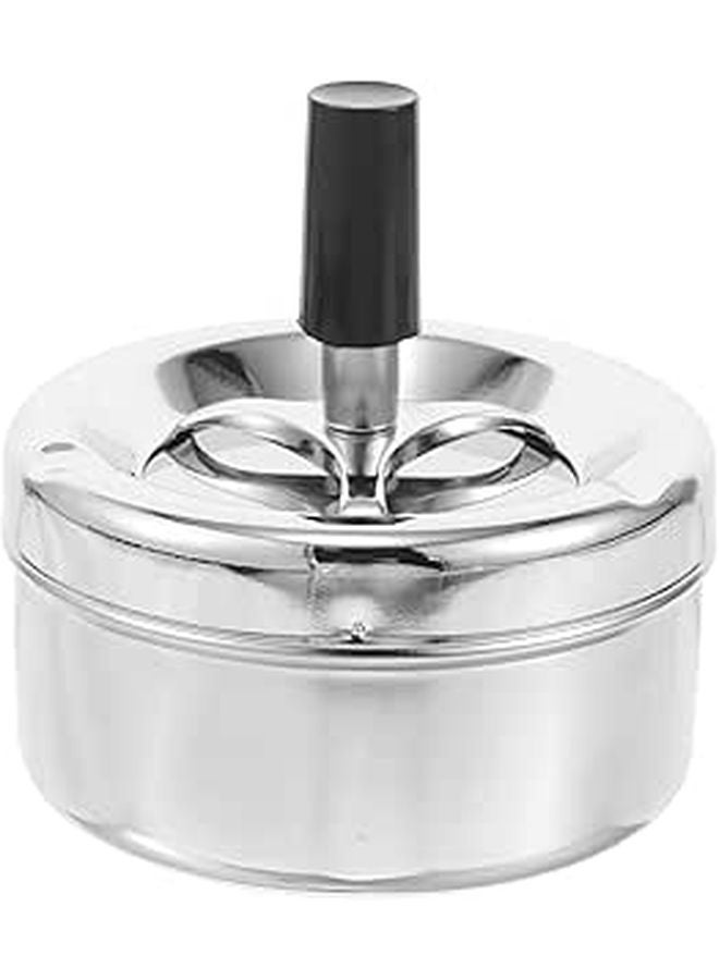 Fireproof Metal Spinning Ashtray with Lid Smokeless Push Down Mechanism for Home Office - Image 1