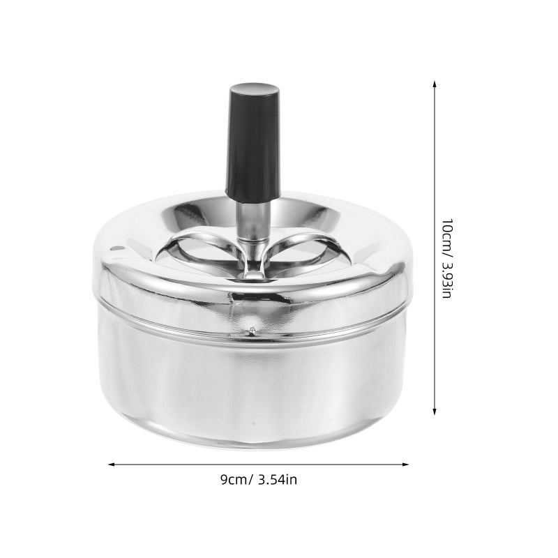 Fireproof Metal Spinning Ashtray with Lid Smokeless Push Down Mechanism for Home Office - Image 3