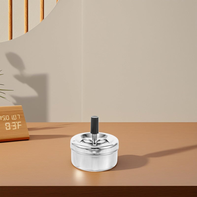 Fireproof Metal Spinning Ashtray with Lid Smokeless Push Down Mechanism for Home Office - Image 5