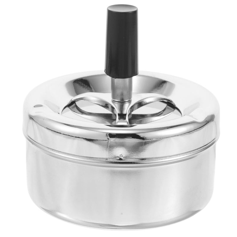 Fireproof Metal Spinning Ashtray with Lid Smokeless Push Down Mechanism for Home Office - Image 2